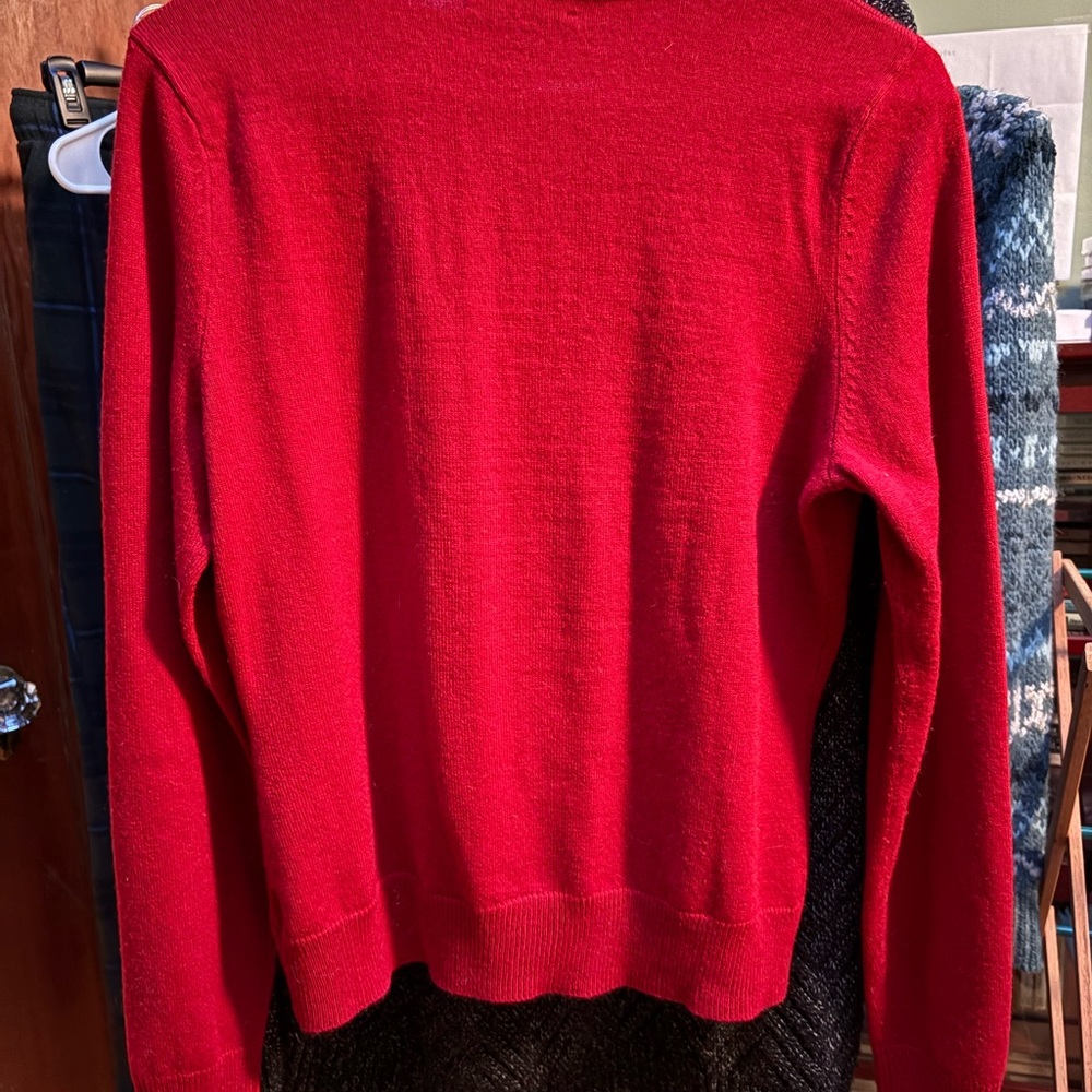 Red Ruffled Women's Sweater - Picture 2 of 4
